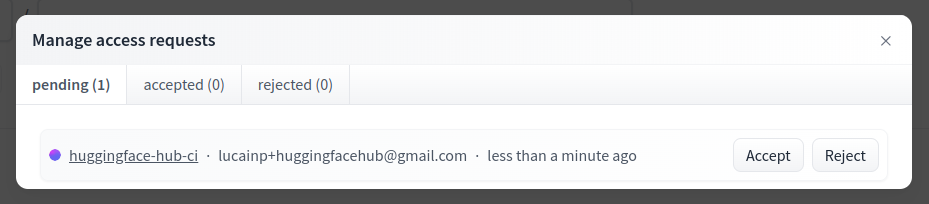 Manage access requests modal for a repo in a gating group collection