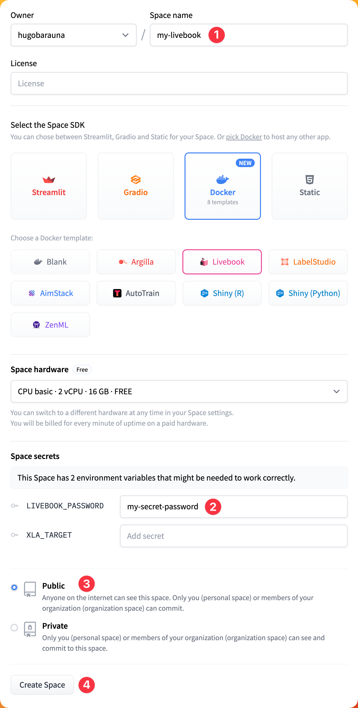 Creating a Livebok Space