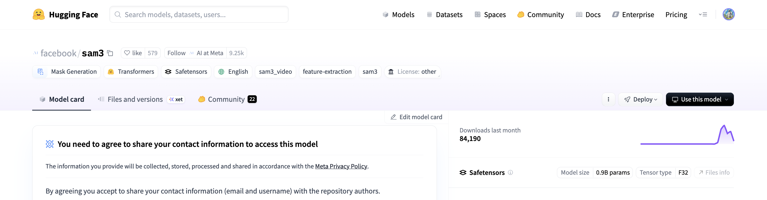 Meta SAM 3 gating on the Hub